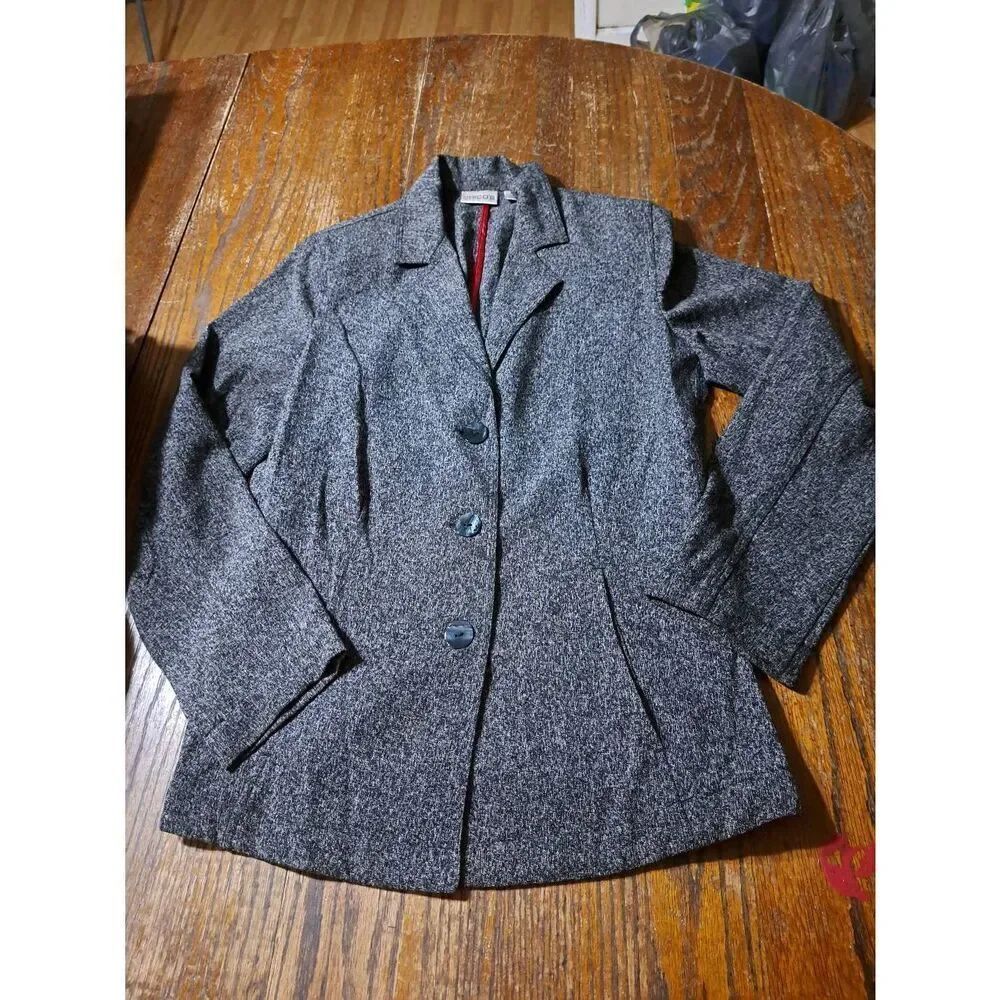 Small Size 4 Chicos Size 0 Black Grey Heather Jacket Blazer VNeck Button Front